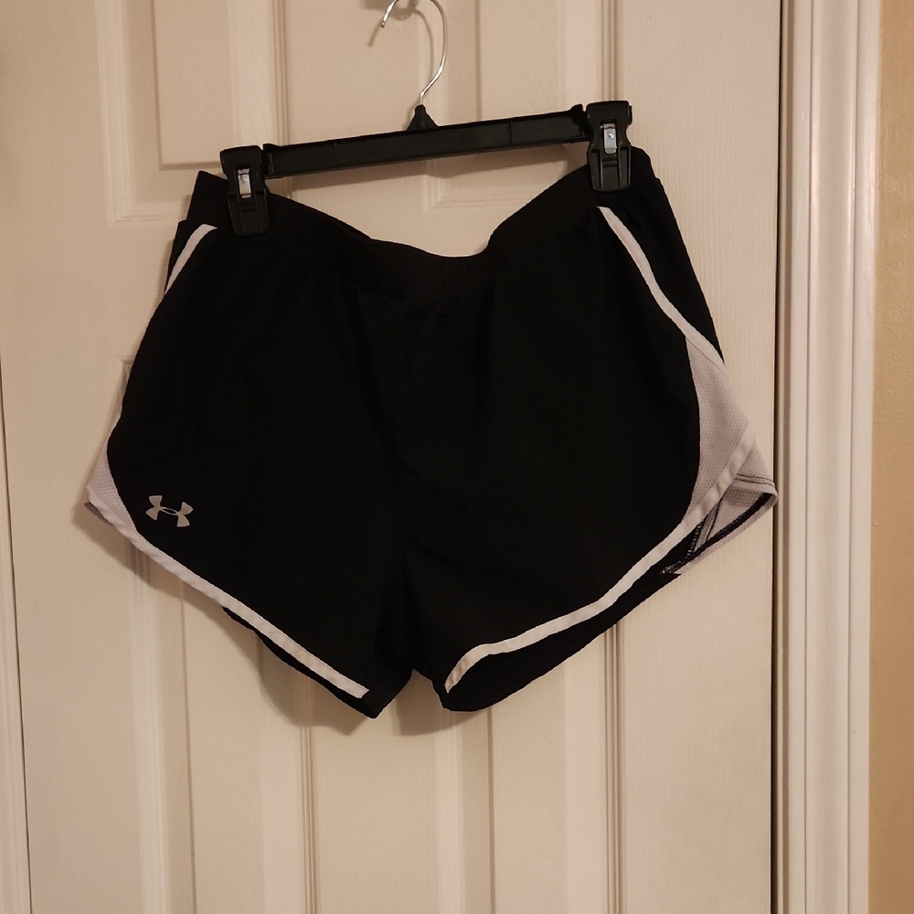 Under Armour Women's Black Athletic Shorts with White Accents